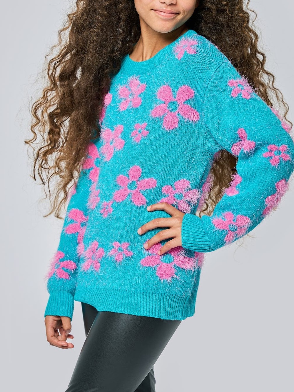 Hannah Banana Kids' Floral Fuzzy Sweater size 8